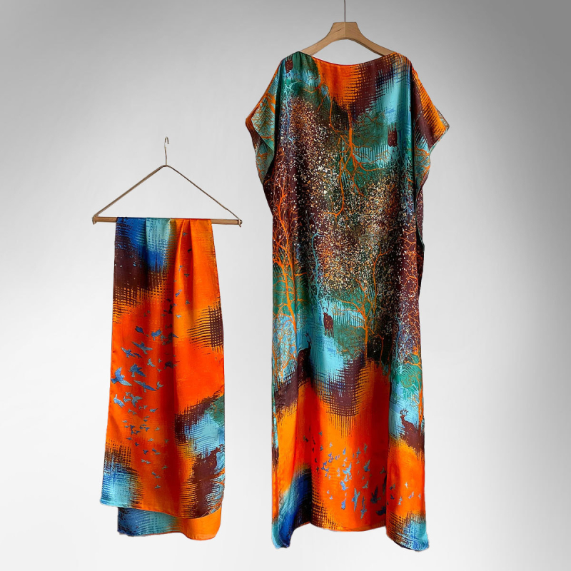 Γυναικεία ρόμπα-φουλάρι εξωτερικού ντυσίματος — συνθετικό μετάξι, καλοκαίρι/άνοιξη/φθινόπωρο, ρετρό εθνοτικό στυλ, μεσαίου μήκους, εκτυπώσεις σε διάφορα μοτίβα