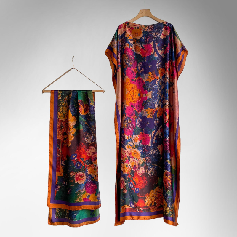 Γυναικεία ρόμπα-φουλάρι εξωτερικού ντυσίματος — συνθετικό μετάξι, καλοκαίρι/άνοιξη/φθινόπωρο, ρετρό εθνοτικό στυλ, μεσαίου μήκους, εκτυπώσεις σε διάφορα μοτίβα