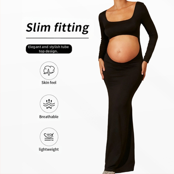 Рокля с квадратно деколте, дълги ръкави, пола с рибена опашка, полиестер (90-95%) с спандекс (<=30%)