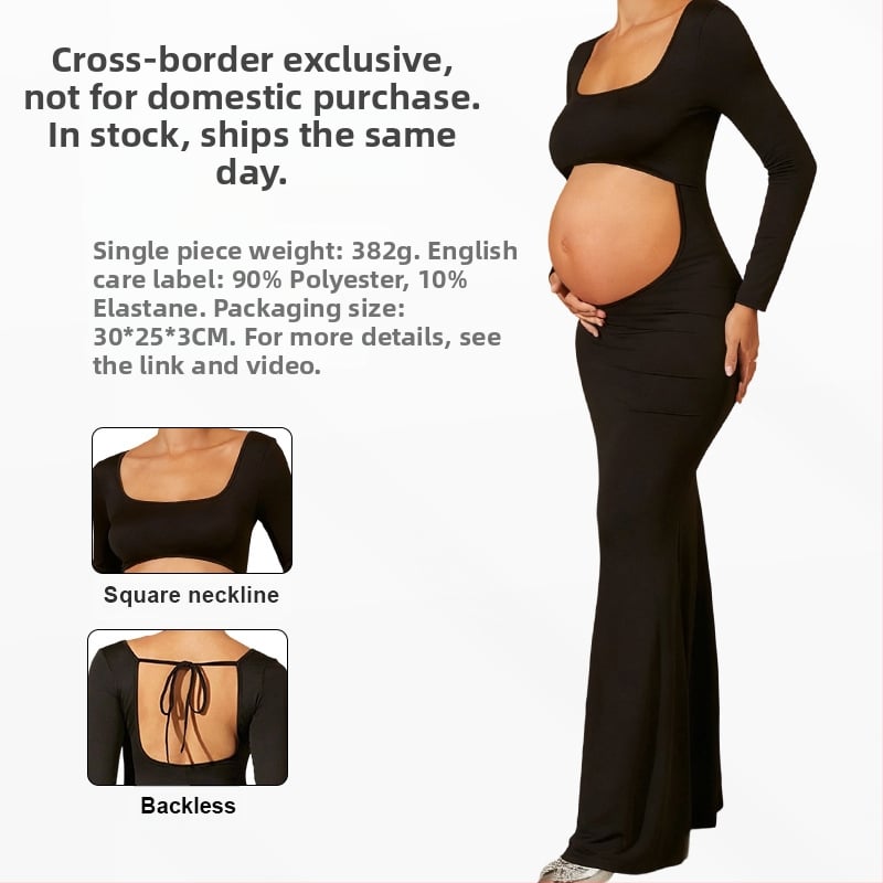 Рокля с квадратно деколте, дълги ръкави, пола с рибена опашка, полиестер (90-95%) с спандекс (<=30%)