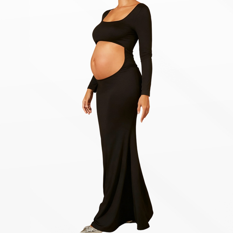 Рокля с квадратно деколте, дълги ръкави, пола с рибена опашка, полиестер (90-95%) с спандекс (<=30%)