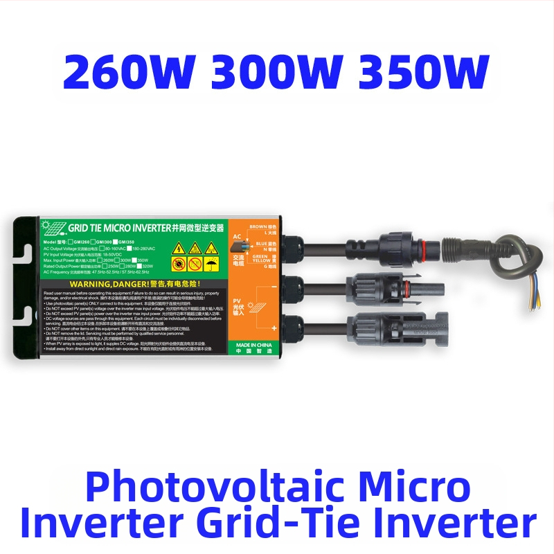 PV микроинвертор за мрежово свързване, вход 22-50V, изход 110/220V, мощност до 320W, ефективност 92,5%, размери 35x76x233 мм