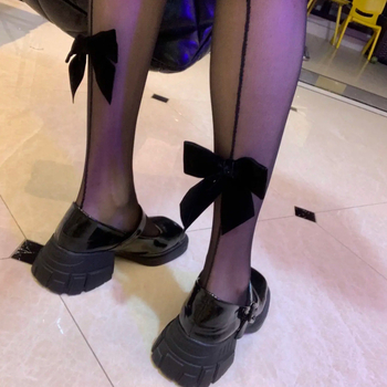 Καλτσάκια βελούδινα με φιόγκο, ultra-thin 10D Denier, μονοπλευρη περιοχή, 70–80% σπάντεξ