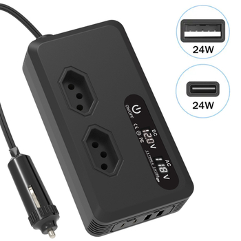 Μετατροπέας ισχύος αυτοκινήτου 12V σε 220V/110V, 200W, με διπλές θύρες C και U, 98% απόδοση