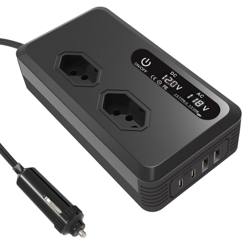 Μετατροπέας ισχύος αυτοκινήτου 12V σε 220V/110V, 200W, με διπλές θύρες C και U, 98% απόδοση