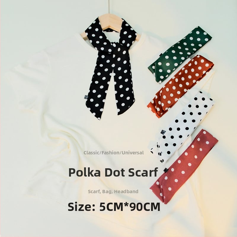 Φουλάρι πολυεστέρα με εκτύπωση πουά, IN στυλ, στενή σιλουέτα εμπνευσμένη από λεπτή γραβάτα, απλή ύφανση, περιεκτικότητα σε πολυεστέρα 81-95%