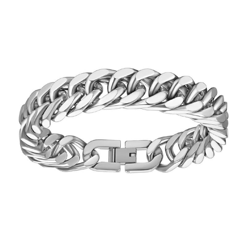 Ανδρικό βραχιόλι από τιτάνιο ατσάλι, γυαλισμένη επιφάνεια, ασυνήθιστο σχήμα, διάθεση άνοιξη 2025.