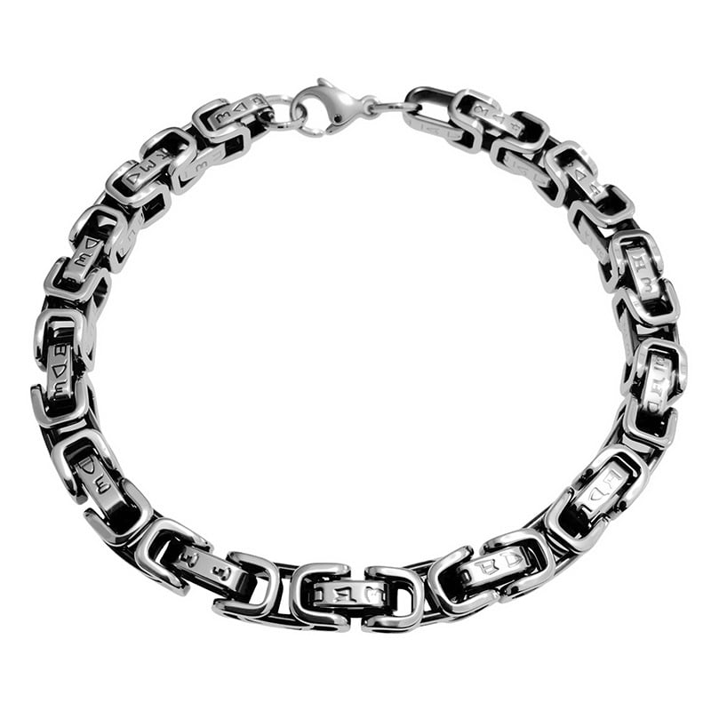 Ανδρικό βραχιόλι από τιτάνιο ατσάλι, γυαλισμένη επιφάνεια, ασυνήθιστο σχήμα, διάθεση άνοιξη 2025.