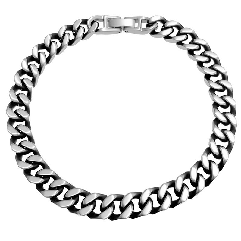 Ανδρικό βραχιόλι από τιτάνιο ατσάλι, γυαλισμένη επιφάνεια, ασυνήθιστο σχήμα, διάθεση άνοιξη 2025.