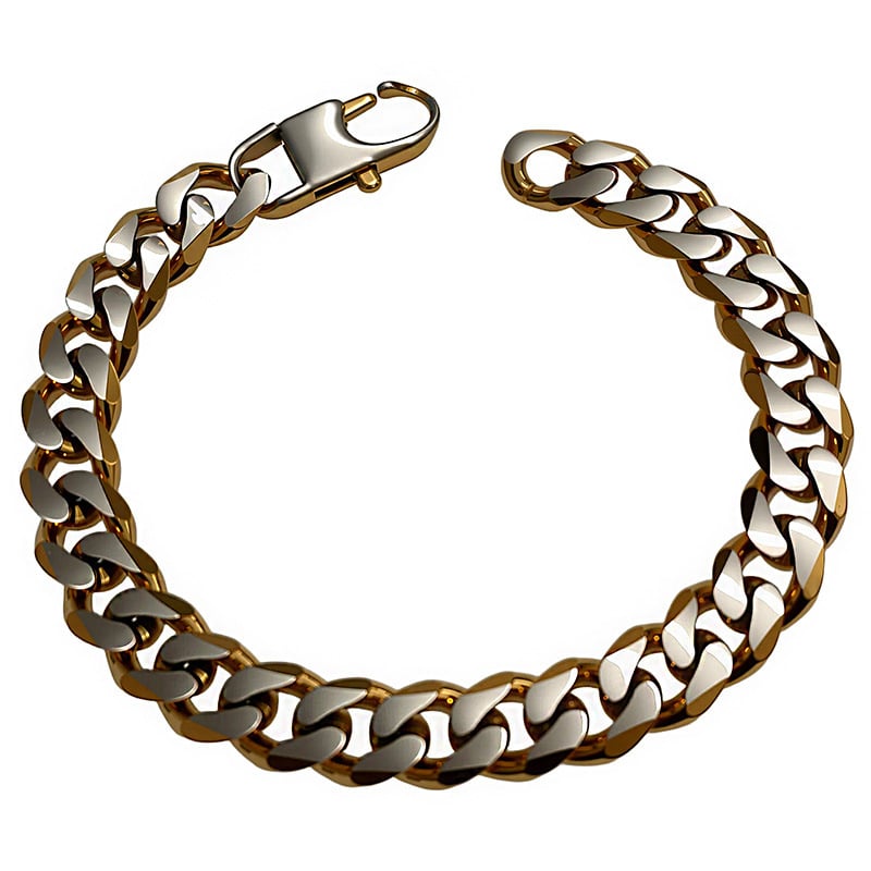 Ανδρικό βραχιόλι από τιτάνιο ατσάλι, γυαλισμένη επιφάνεια, ασυνήθιστο σχήμα, διάθεση άνοιξη 2025.