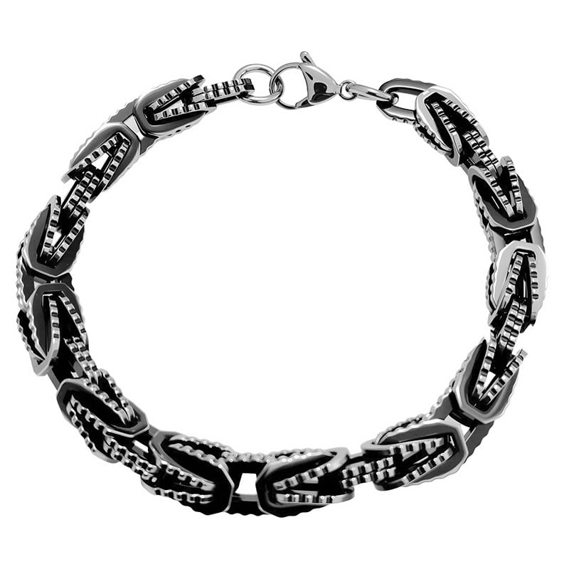 Ανδρικό βραχιόλι από τιτάνιο ατσάλι, γυαλισμένη επιφάνεια, ασυνήθιστο σχήμα, διάθεση άνοιξη 2025.