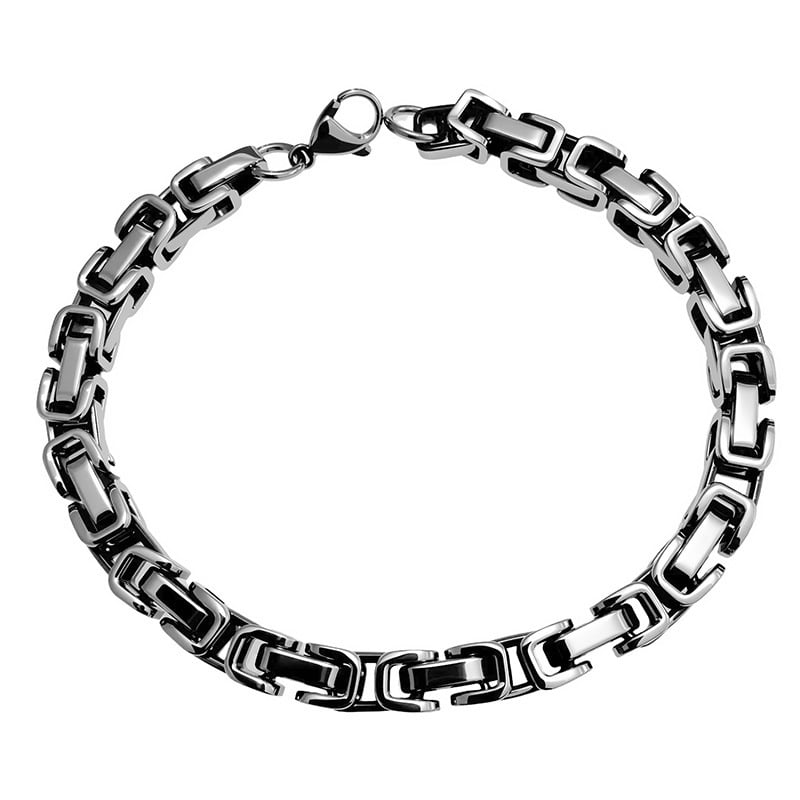 Ανδρικό βραχιόλι από τιτάνιο ατσάλι, γυαλισμένη επιφάνεια, ασυνήθιστο σχήμα, διάθεση άνοιξη 2025.