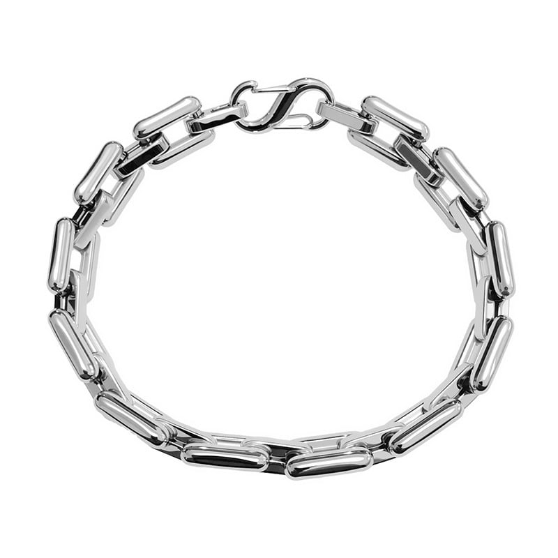 Ανδρικό βραχιόλι από τιτάνιο ατσάλι, γυαλισμένη επιφάνεια, ασυνήθιστο σχήμα, διάθεση άνοιξη 2025.