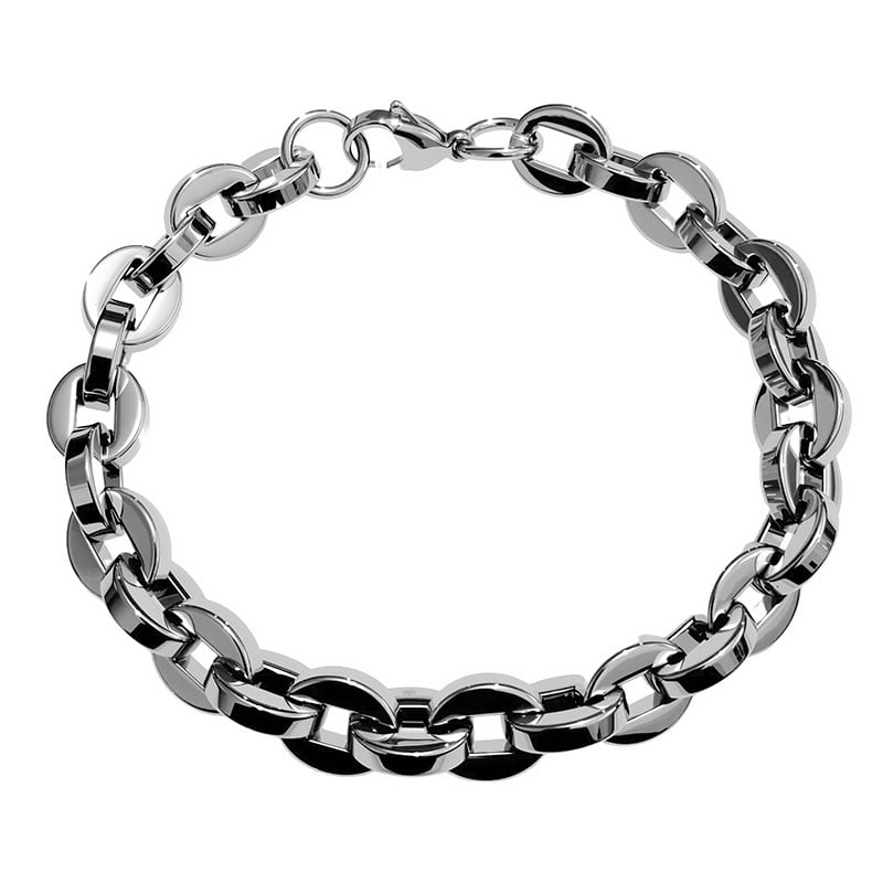 Ανδρικό βραχιόλι από τιτάνιο ατσάλι, γυαλισμένη επιφάνεια, ασυνήθιστο σχήμα, διάθεση άνοιξη 2025.