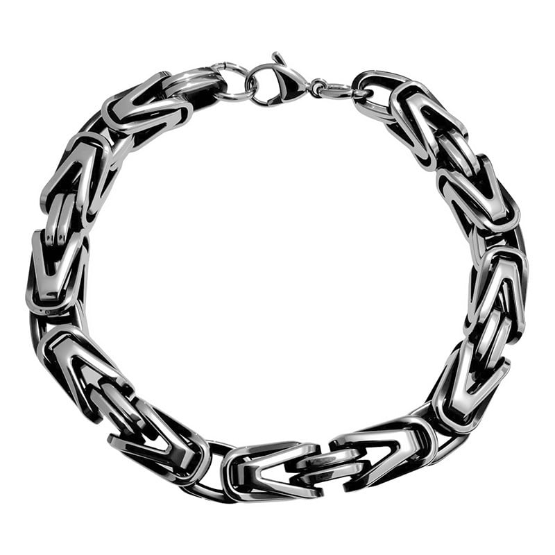 Ανδρικό βραχιόλι από τιτάνιο ατσάλι, γυαλισμένη επιφάνεια, ασυνήθιστο σχήμα, διάθεση άνοιξη 2025.