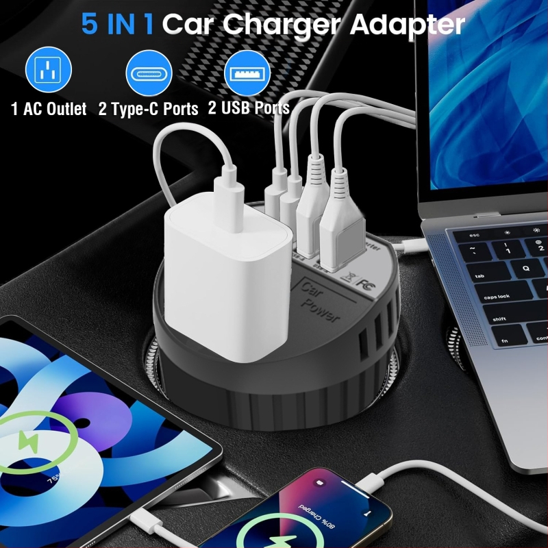 Автомобилен инвертор 200W, 12V вход, 220V/110V изход, USB-C бързо зареждане, ефективност над 90%