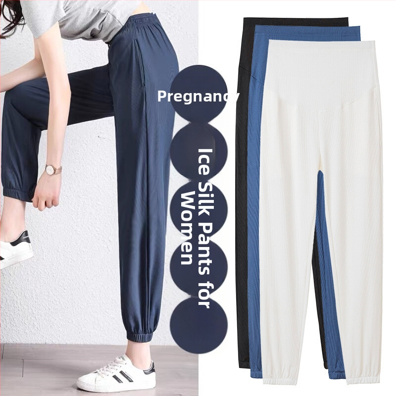 Майчин панталони с къс крак, тънка полиестерна материя със спандекс за коремна опора, свободен силует