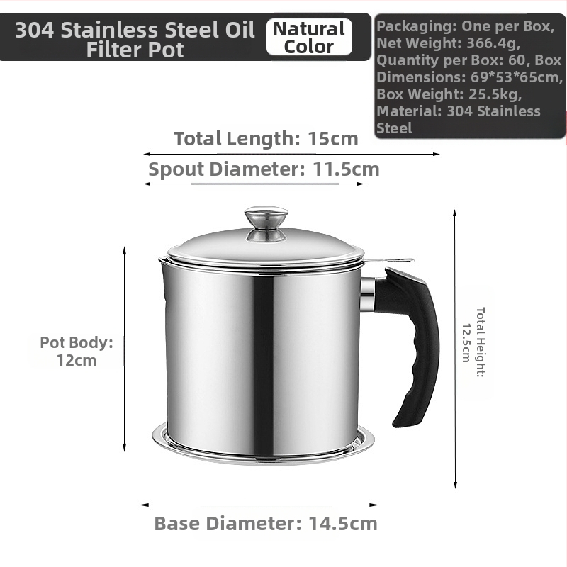 Nerūdijančio plieno aliejaus indas didelės talpos, su filtravimo tinklu ir filtravimo puodeliu