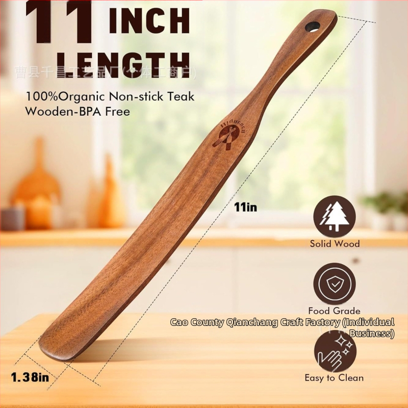 Fából készült konyhai spatula nyéllel – tészta és saláta keveréséhez, logó nyomtatás és testreszabás elérhető, márka Qianchang