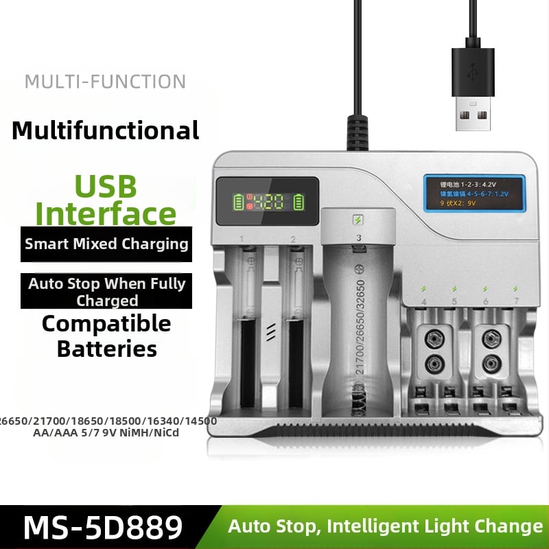 Φορτιστής USB για μπαταρίες Li-ion και NiMH, διπλή έξοδος 4.2V/1A και 1.2V/1A, είσοδος 5V, CE/ROHS