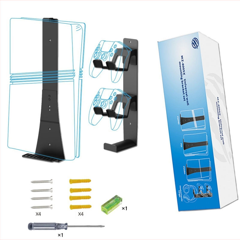 Ράφι τοίχου για PS5/PS5 Pro/PS5 Slim με αποθήκευση ελεγκτή και ακουστικών, μεταλλική κατασκευή, μοντέλο MZ-8005X, βάρος 900 g