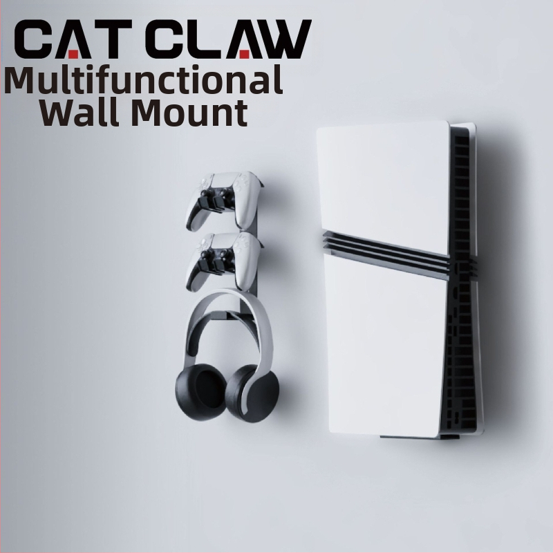 Stěnový držiak na hry pre PS5/PS5 Pro/PS5 Slim s úložiskom na ovládač a slúchadlá, kovová konštrukcia, model MZ-8005X, hmotnosť 900 g