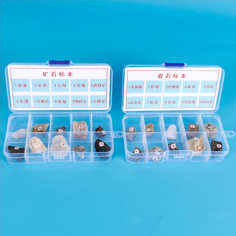 Научно-образователен комплект със образци на скали, руди и минерали за начално училище