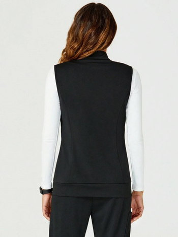 Γιλέκο με φερμουάρ και πολλές τσέπες για ένδυση εργασίας σε κέντρα ομορφιάς και καταστήματα ζώων, χωρίς μανίκια, στάσιμος γιακά, πολυεστέρας με σπάντεξ, απομάκρυνση υγρασίας, κανονικό μήκος