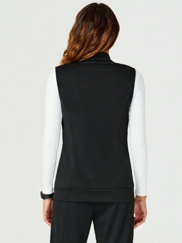 Γιλέκο με φερμουάρ και πολλές τσέπες για ένδυση εργασίας σε κέντρα ομορφιάς και καταστήματα ζώων, χωρίς μανίκια, στάσιμος γιακά, πολυεστέρας με σπάντεξ, απομάκρυνση υγρασίας, κανονικό μήκος