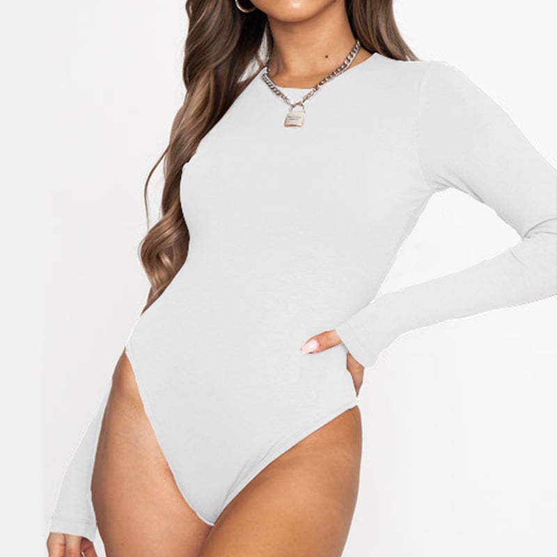 Moterų Milk Silk bodysuit su ilgomis rankovėmis, 3/4 ilgio kelnės, vidutinio aukščio juosmuo, gatvės stilius