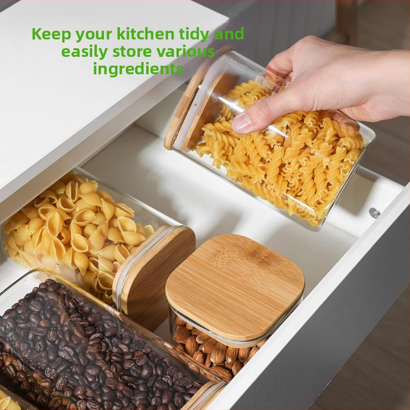 Sklenená uzatvorená nádoba na čaj a sladkosti, štvorcový tvar, 501-800 ml, vhodný do mikrovlnky