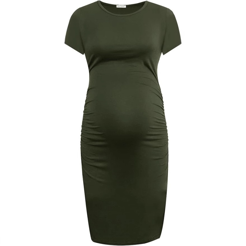 Майчинска рокля с кръгло деколте, ръкави ¾, молив стил, средна дължина, полиестер-еластан смес