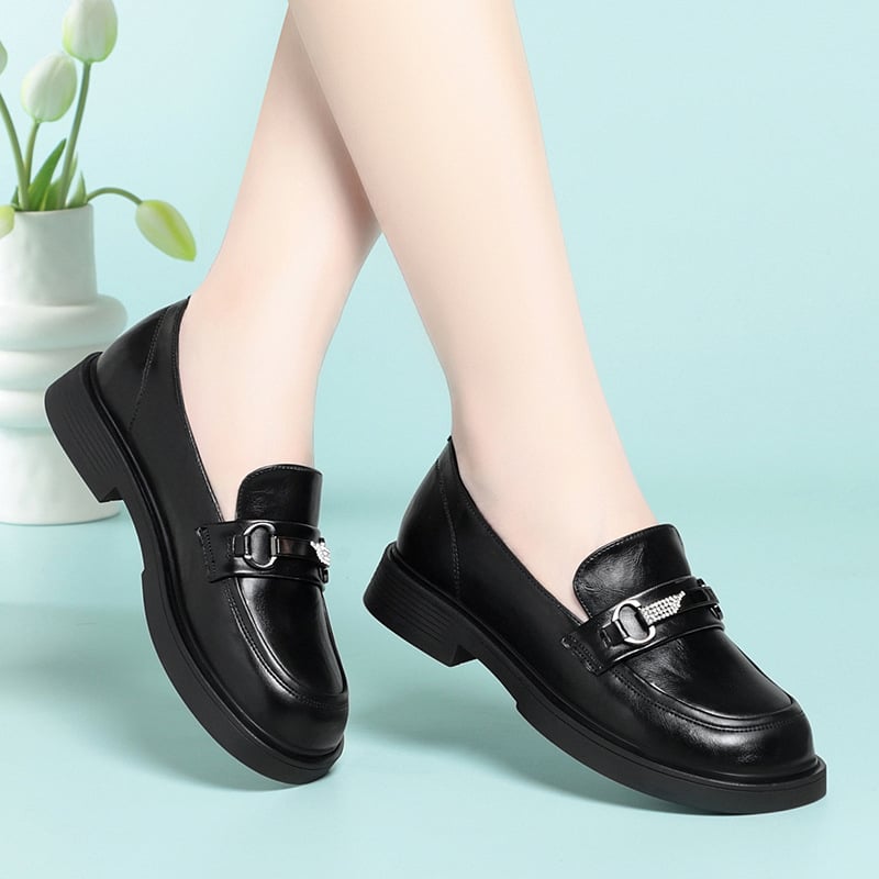 Γυναικείοι loafers, στρογγυλή μύτη, PU επάνω μέρος, άνετο στυλ, 3-6 εκ φαρδύς τακούνι, σόλα από καουτσούκ