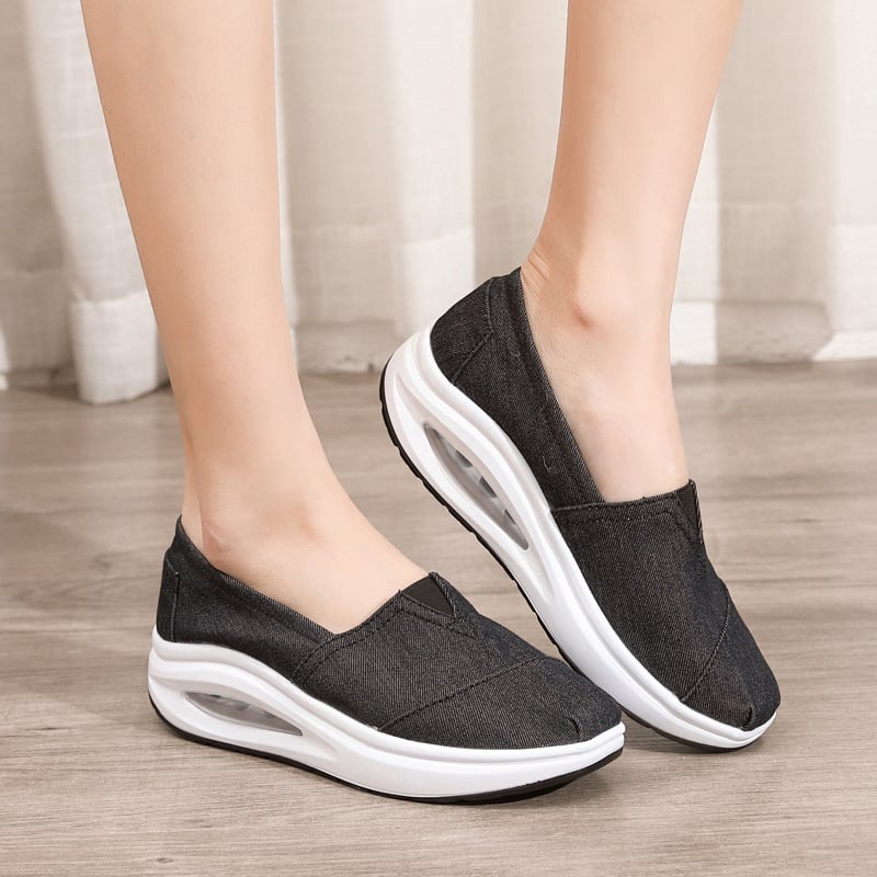 Sieviešu audekla slip-on kurpes, elpojošs tīkla iekšējais materiāls, audekla augšdaļa, kompozīta zole, bieza zole