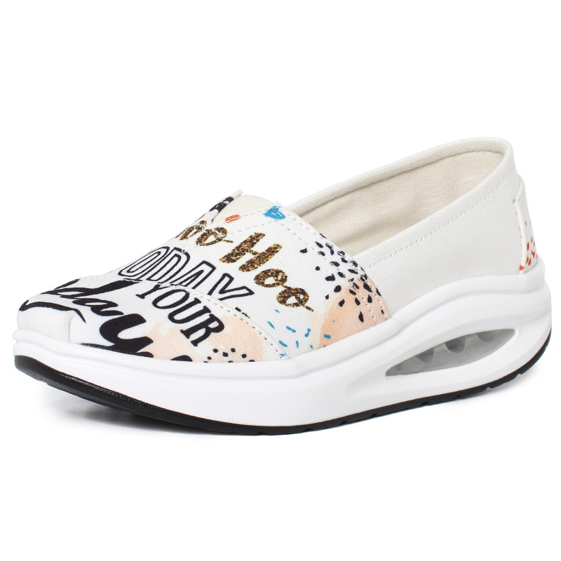 Sieviešu audekla slip-on kurpes, elpojošs tīkla iekšējais materiāls, audekla augšdaļa, kompozīta zole, bieza zole