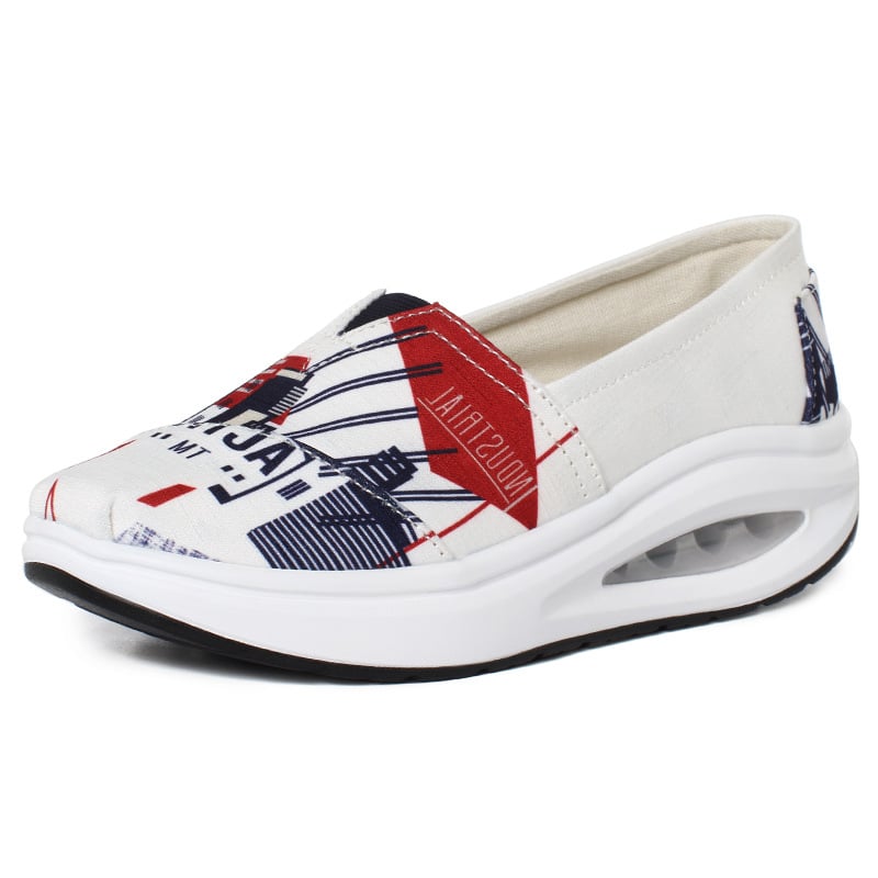 Sieviešu audekla slip-on kurpes, elpojošs tīkla iekšējais materiāls, audekla augšdaļa, kompozīta zole, bieza zole