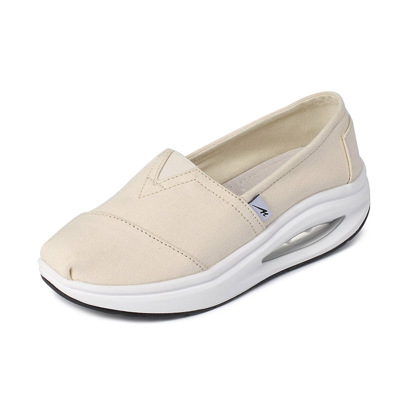 Sieviešu audekla slip-on kurpes, elpojošs tīkla iekšējais materiāls, audekla augšdaļa, kompozīta zole, bieza zole