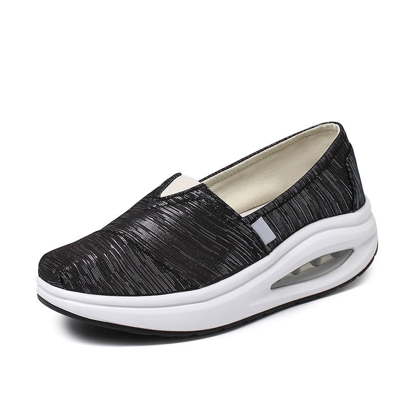 Sieviešu audekla slip-on kurpes, elpojošs tīkla iekšējais materiāls, audekla augšdaļa, kompozīta zole, bieza zole