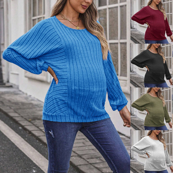 Grūtnieču tops ar lampas piedurknēm, apaļa kakla, poliestera–spandeksa maisījums, vienkrāsains, pulovīrs