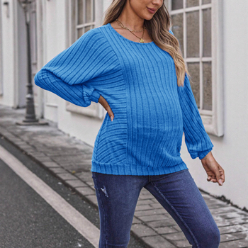 Grūtnieču tops ar lampas piedurknēm, apaļa kakla, poliestera–spandeksa maisījums, vienkrāsains, pulovīrs