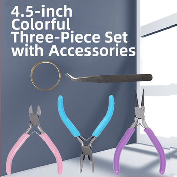 Ékszerfogó készlet testreszabható kivitelben: tűhegyű fogók, diagonális orrú fogók és környező orrú fogók; 45# acél, DIP műanyag fogantyú, antimagnetikus, 500 g