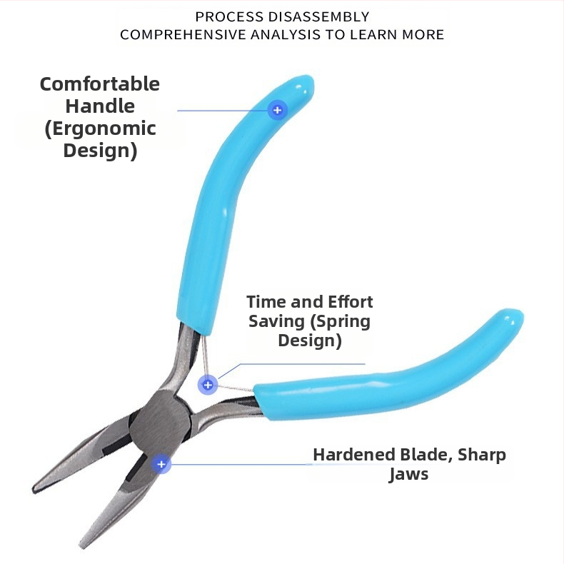 Set šperkových kleští s prispôsobiteľnou úpravou: klešte s ihlovým nosom, diagonálnym nosom a guľatým nosom; 45# oceľ, rukoväte z DIP plastu, antimagnetické, 500 g