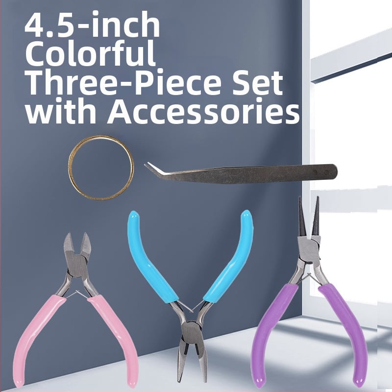 Ékszerfogó készlet testreszabható kivitelben: tűhegyű fogók, diagonális orrú fogók és környező orrú fogók; 45# acél, DIP műanyag fogantyú, antimagnetikus, 500 g