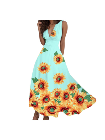 Γυναικείο μακρύ φόρεμα με 3D ψηφιακή εκτύπωση φλοράλ, V-λαιμό, χωρίς μανίκια, πολυεστερικό ύφασμα.