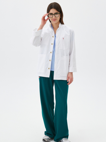 Γυναικείο εξωτερικό ιατρικό ρούχο με γιακά-πέτο, μακριά μανίκια, πολυεστέρας με απομάκρυνση υγρασίας