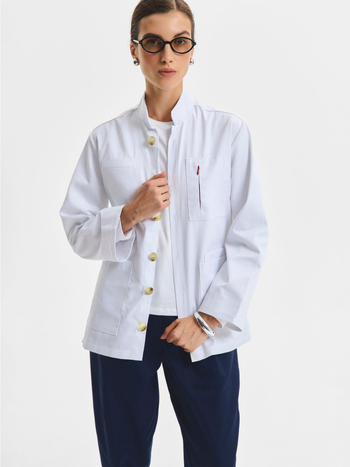 Γυναικείο εξωτερικό ιατρικό ρούχο με γιακά-πέτο, μακριά μανίκια, πολυεστέρας με απομάκρυνση υγρασίας