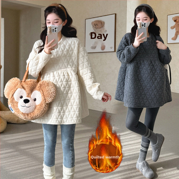 Grūtnieču ziemas džempera tops, korejiešu stila, garas piedurknes, vidēja garuma