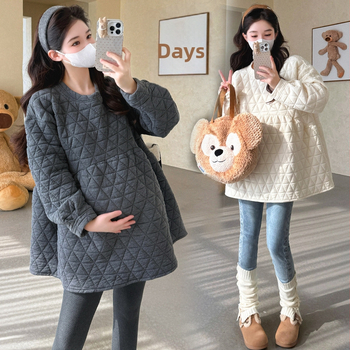 Grūtnieču ziemas džempera tops, korejiešu stila, garas piedurknes, vidēja garuma