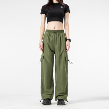 Amerikos stiliaus cargo kelnytės, aukštas liemuo, surišama juostelė, plačios kojos, chenille audinys