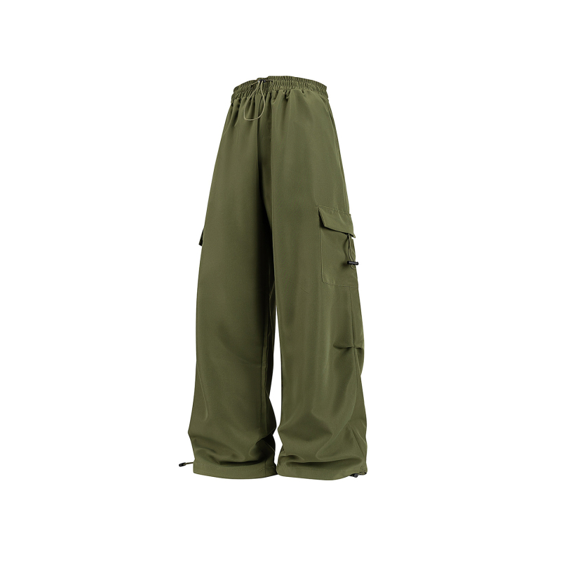 Amerikos stiliaus cargo kelnytės, aukštas liemuo, surišama juostelė, plačios kojos, chenille audinys